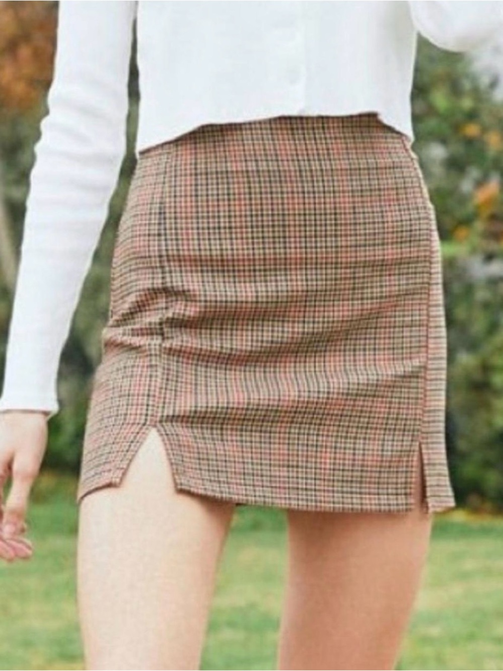 Brandy Melville Brown and Red Plaid Mini Skirt
